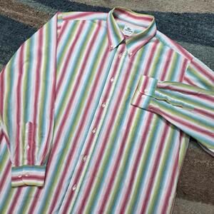 Lacoste Men’s 44 Striped Button Down Shirt Pastel Multicolor 100% Cotton Logo